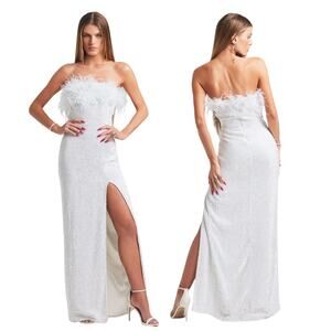 Retrofete Dolly Sequin Feather Dress Strapless Party Formal Bridal Wedding S